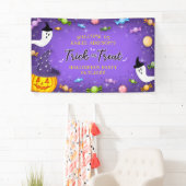 Paarse Trick or treat Kinder partij Halloween Snoe Spandoek (Insitu)
