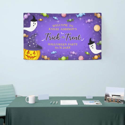 Paarse Trick or treat Kinder partij Halloween Snoe Spandoek (Beurs)
