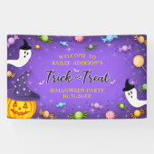 Paarse Trick or treat Kinder partij Halloween Snoe Spandoek (Horizontaal)
