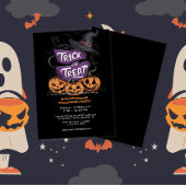 Paarse Trick or treat Spooktacular Halloween Party Kaart