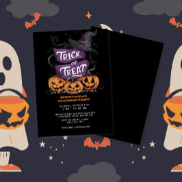 Paarse Trick or treat Spooktacular Halloween Party Kaart