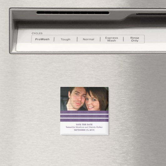 Paarse Triple Stripe Foto Save the Date Magnet (Insitu (Vaatwasser))