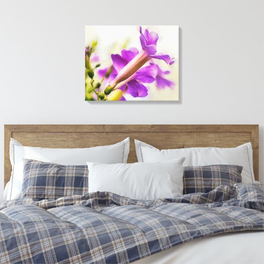 Paarse Trompet Bloem Waterverf Art Canvas Print (Insitu (Slaapkamer))