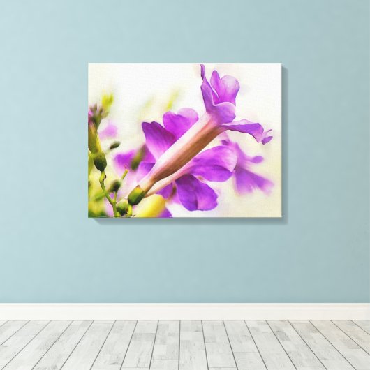 Paarse Trompet Bloem Waterverf Art Canvas Print (Insitu (Houten vloer))