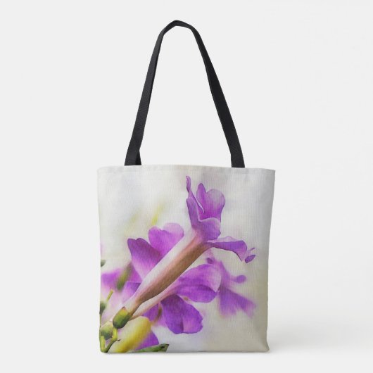 Paarse Trompet Bloem Waterverf Art Canvas tas (Achterkant)
