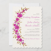 Paarse trompet bloementuin bruiloft receptie kaart (Voorkant)