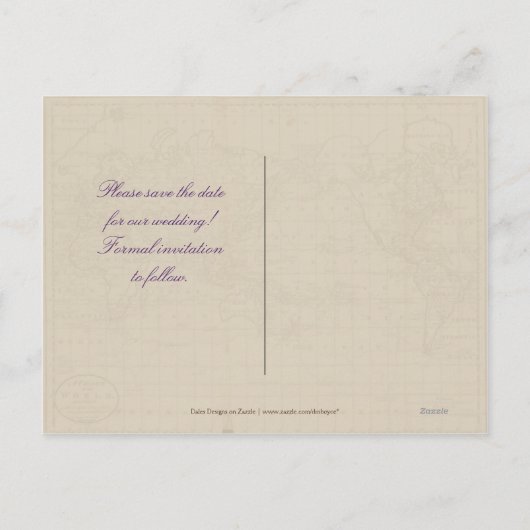 Paarse Tropical Destination Foto Bewaar de datum Aankondigingskaart (Achterkant)