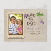 Paarse Tropical Destination Foto Bewaar de datum Aankondigingskaart (Voorkant)