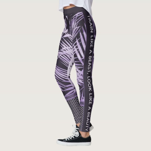 Paarse tropische bladeren glitter & quote stijlvol leggings (Links)