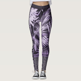 Paarse tropische bladeren glitter & quote stijlvol leggings