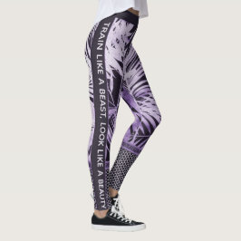 Paarse tropische bladeren glitter & quote stijlvol leggings