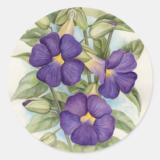 Paarse Tropische Bloemen Schilderen - Multi Ronde Sticker (Voorkant)