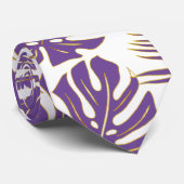 Paarse tropische monstera en palmbladeren stropdas (Opgerold)