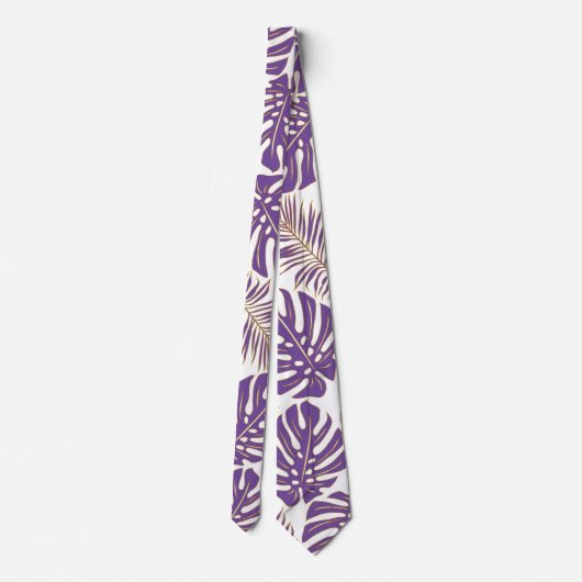 Paarse tropische monstera en palmbladeren stropdas (Achterkant)
