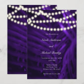 Paarse tropische palmbladeren en lightbruiloft kaart (Voorkant / Achterkant)