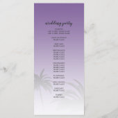 Paarse Tropische Palmboom Strand Bruiloft Programmakaart (Achterkant)