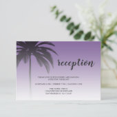 Paarse Tropische Palmboom Strand Trouwreceptie Informatiekaartje (Staand voorkant)