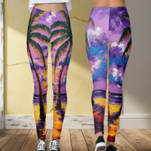 Paarse Tropische Paradijs Leggings – Zonsondergang