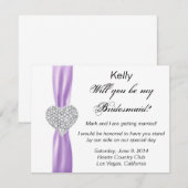 Paarse Trouw Bruidsmeisje Kaart met Diamant Hart (Voorkant / Achterkant)