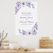 Paarse trouwdruk. Violet bloemen welkomstteken Poster (Keuken)