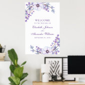 Paarse trouwdruk. Violet bloemen welkomstteken Poster (Thuiskantoor)