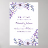 Paarse trouwdruk. Violet bloemen welkomstteken Poster (Voorkant)
