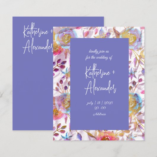 Paarse trouwflora Lily Invitation classics (Voorkant / Achterkant)