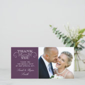 Paarse Trouwfoto Dankjewel Kaarten (Staand voorkant)