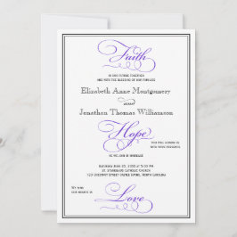 Paarse Trouwkaart met Faith Hope Love Lettertype Kaart