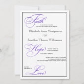 Paarse Trouwkaart met Faith Hope Love Script Kaart (Voorkant)