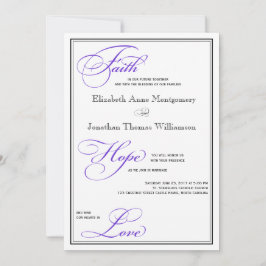 Paarse Trouwkaart met Faith Hope Love Script Kaart