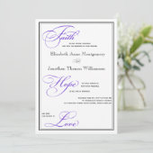 Paarse Trouwkaart met Faith Hope Love Script Kaart (Staand voorkant)