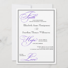 Paarse Trouwkaart met Faith Hope Love Script Kaart
