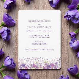 Paarse Trouwkaart met Wilde Bloemen Kaart