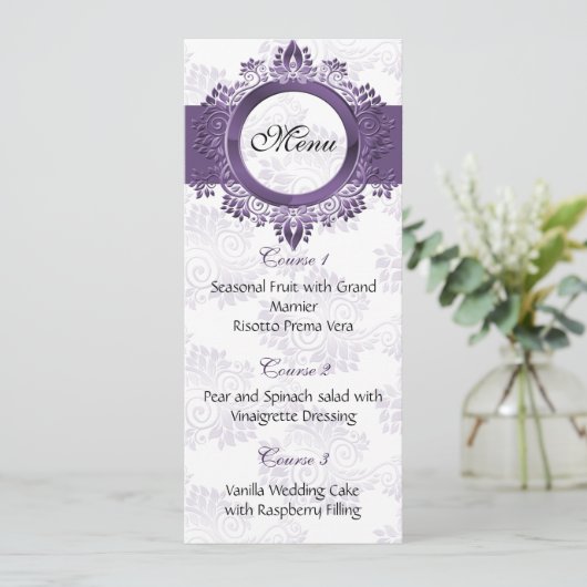paarse trouwmenu menu (Staand voorkant)