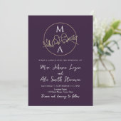 Paarse Trouwmonogram Kaart (Staand voorkant)