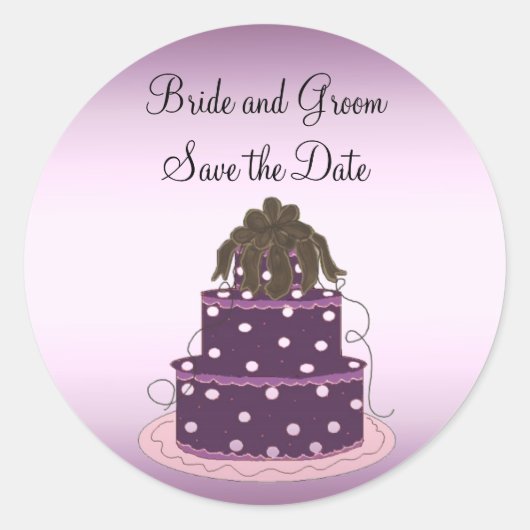 Paarse Trouwtaart Save the Date Ronde Sticker (Voorkant)