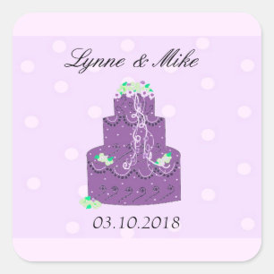 Paarse Trouwtaart Save the Date Vierkante Sticker