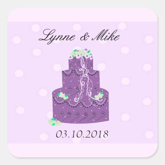 Paarse Trouwtaart Save the Date Vierkante Sticker (Voorkant)