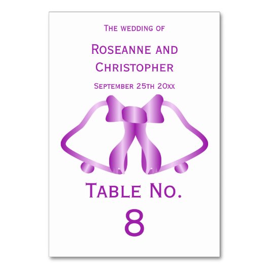 Paarse Trouwtafel Nummer Kaart bellen en lint (Voorkant)