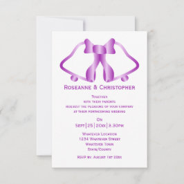 Paarse trouwuitnodigingsbellen en lint kaart