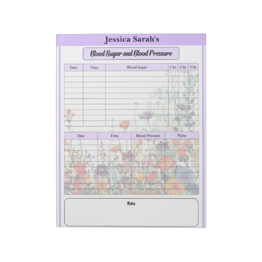 Paarse Tuin_ Bloeddruk en Suiker Log Notitieblok (Linkerzijde)