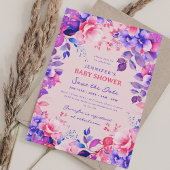 Paarse Tuin Bloemen Baby shower Save Date Blush Kaart