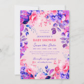 Paarse Tuin Bloemen Baby shower Save Date Blush Kaart (Voorkant)