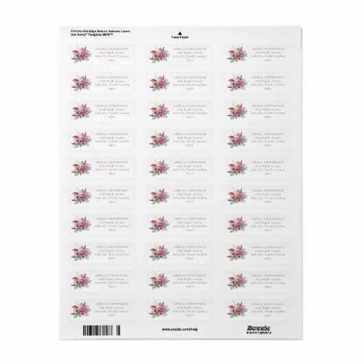 Paarse Tuin Bloemen Waterverf Retouradres Etiket (Full Sheet)