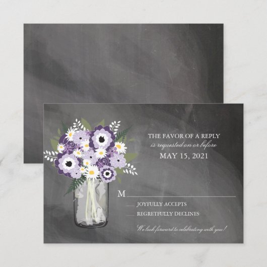 Paarse Tuin Chalkboard Mason Jar Floral | RSVP (Voorkant / Achterkant)