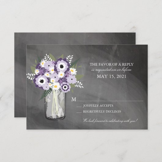 Paarse Tuin Chalkboard Mason Jar Floral | RSVP (Voorkant / Achterkant)