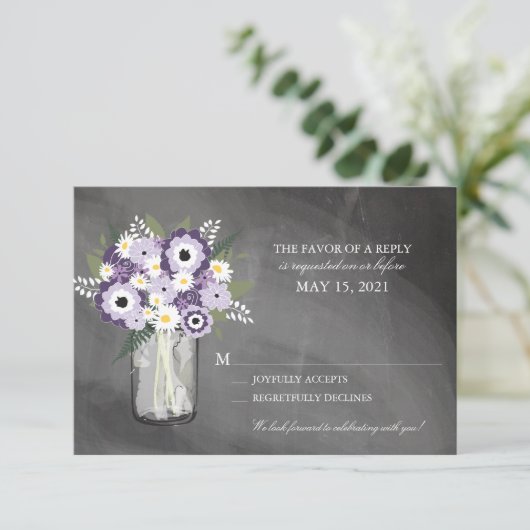 Paarse Tuin Chalkboard Mason Jar Floral | RSVP (Staand voorkant)