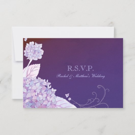 Paarse tuin Hydrangeas Wedding RSVP (Voorkant)