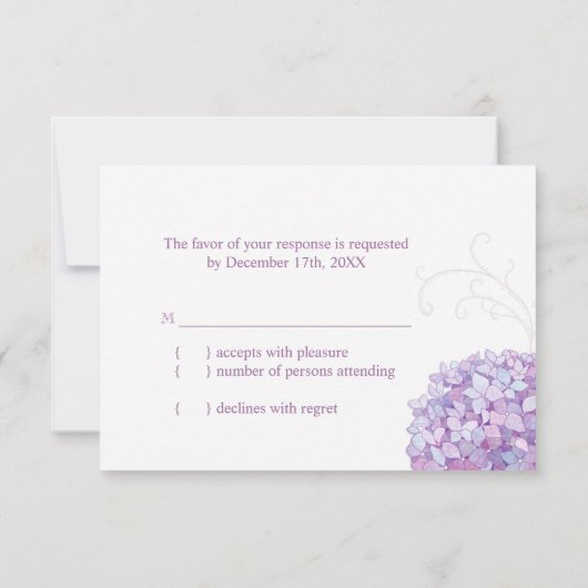 Paarse tuin Hydrangeas Wedding RSVP (Achterkant)